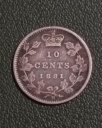 Rara moneta d'argento 10 centesimi 1881 - Canada 