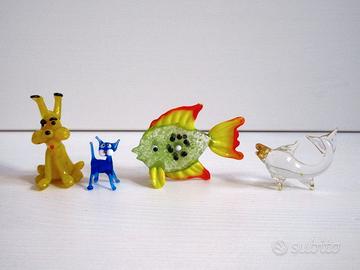 Vetro soffiato. Figurine Pesce Cane Gatto delfino