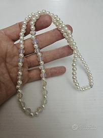 Collana vintage perle finte e perline sfaccettate