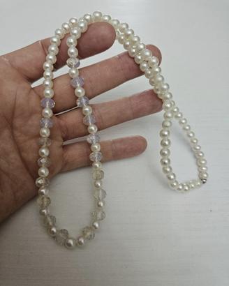 Collana vintage perle finte e perline sfaccettate