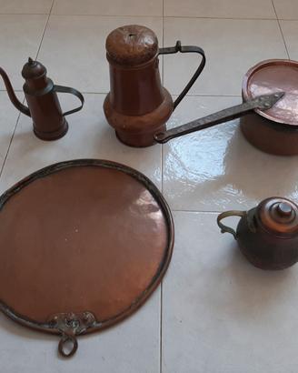 LOTTO RAME PENTOLA TEIERA COPERCHIO OLIERA VINTAGE
