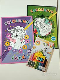 Due libri da colorare per bambini e matite colorat