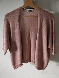 Cardigan rosa cipria con filo dorato tg unica