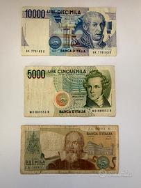 Lotto banconote lira 10000 5000 2000
