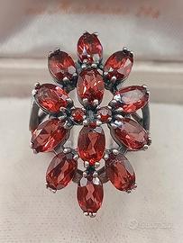 anello vintage argento 925 granati retrò gotico 