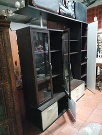 Parete soggiorno stile wengè noce scuro 