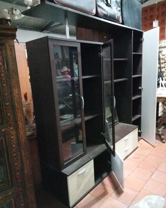 Parete soggiorno stile wengè noce scuro 