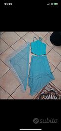 Vestito cerimonia turchese cucito a mano foderato