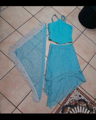 Vestito cerimonia turchese cucito a mano foderato