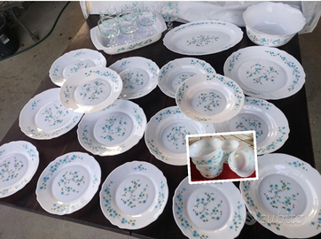 Servizio COMPLETO x6 "ARCOPAL" fiori blu, 34 pezzi
