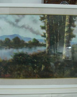 Quadro Olio su Tela 50x70 Bosco e Fiume R.Mozzillo