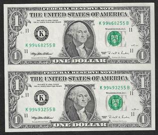 USA - 2 banconote non circolate da 1 Dollaro uncut