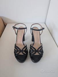 Bianca Di, sandali neri in pelle, tacco 10 cm n.38