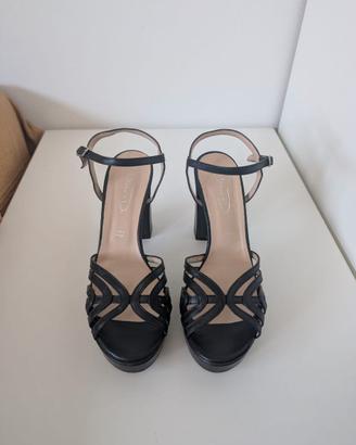 Bianca Di, sandali neri in pelle, tacco 10 cm n.38