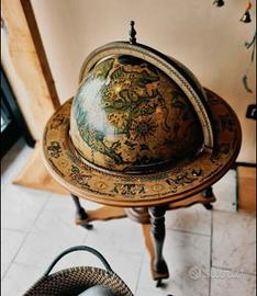 Mappamondo Bar da terra vintage legno con ruote -