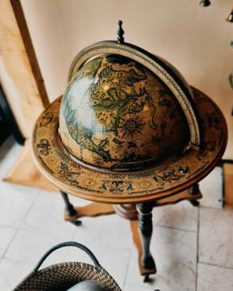 Mappamondo Bar da terra vintage legno con ruote -