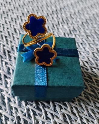 Anello Fiori Blu Stainlees Steel 