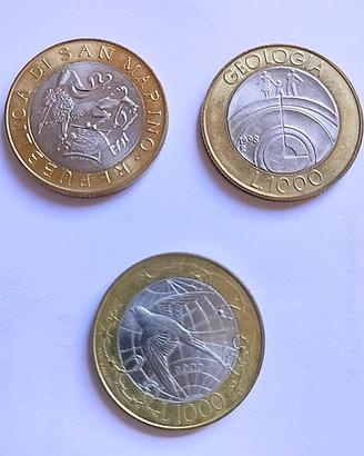 3x 1000 lire San Marino 1997 1998 2000