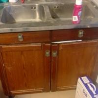 mobiletto lavello in acciaio e legno