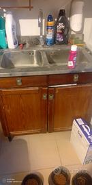 mobiletto lavello in acciaio e legno