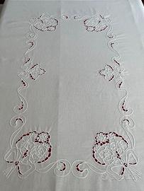 TOVAGLIA FIORDALISO-RICAMO FIORI CON FIOCCO-VINTAG