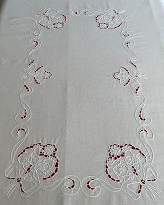 TOVAGLIA FIORDALISO-RICAMO FIORI CON FIOCCO-VINTAG