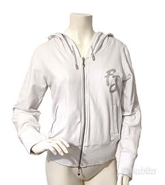 FRACOMINA, FELPA BIANCA COTONE CON CAPPUCCIO, L