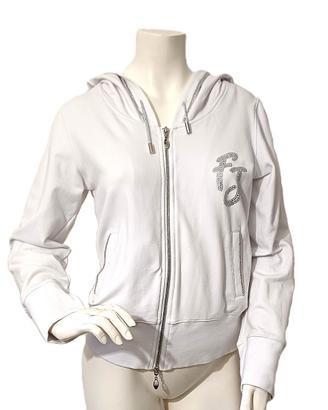 FRACOMINA, FELPA BIANCA COTONE CON CAPPUCCIO, L