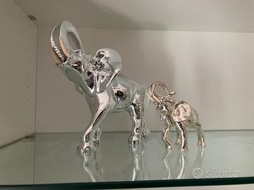 Coppia elefanti in resina argento