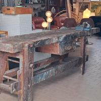 banco falegname vintage con cassetto e morsa