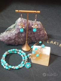 set due bracciali +orecchini turchesi pietre 