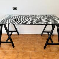 Scrivania tavolo in vetro serigrafato