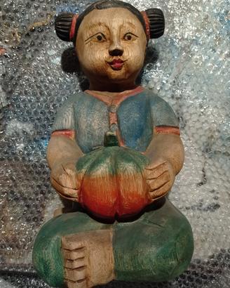 Statua in legno bambina cinese