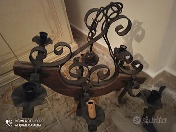 Lampadario 6 punti luce in arte povera