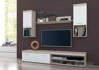 Parete attrezzata 2 metri colore olmo e bianco