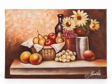 Frutta cestino e margherite - olio tela 30x40