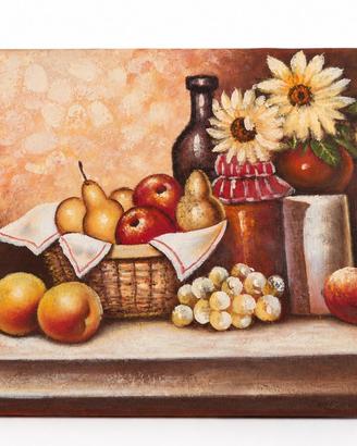 Frutta cestino e margherite - olio tela 30x40