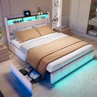 Letto matrimoniale contenitore LED USB 4 cassetti