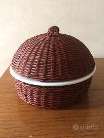 Cestino vimini ceramica portapane Vintage