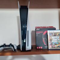 Play station 5 + joystick + GTA V + cuffie gaming 