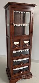 Mobile a vetrinetta in noce scuro, con cassettini