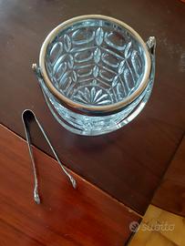 Porta ghiaccio in vetro e inox vintage