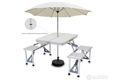 Tavolo pieghevole alluminio con 4 sedie pic-nic