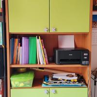 poltroncina +libreria legno colorata