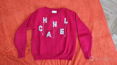 pullover rosso in lana vintage con decoraz perle