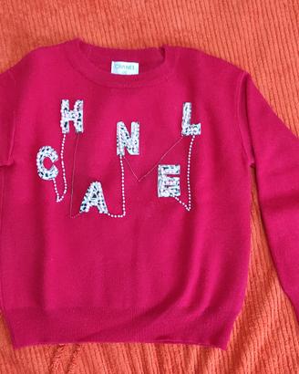 pullover rosso in lana vintage con decoraz perle