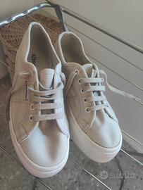 scarpe Superga beige con zeppa, 38