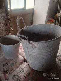 Mastello in lamiera zincata e secchio alluminio
