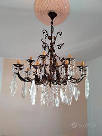 Lampadario Antico in Bronzo e Cristalli 