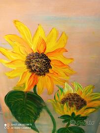 Quadro grande girasoli olio su tela